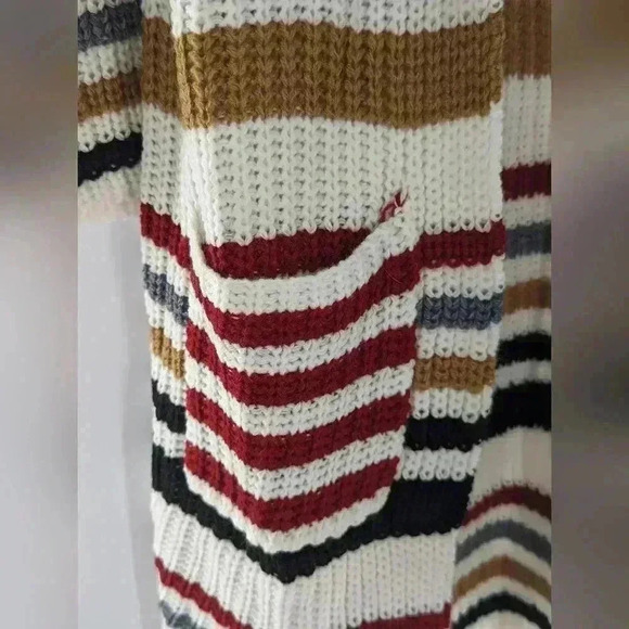 Girls Size 3T Long Cardigan Long Sleeve Stripped Crochet Sweater With Pockets - Picture 2 of 8